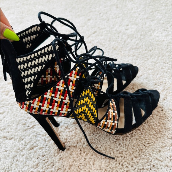 Zara Shoes - Zara Multi Color Tweed Style Gladiator Caged Heels Size 39